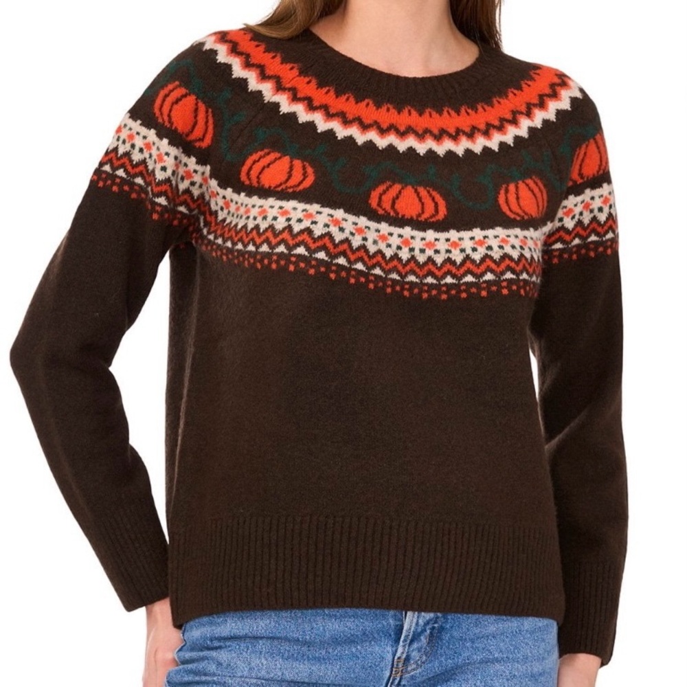 Vince Camuto Brown Sweater with Orange and Cream Accents